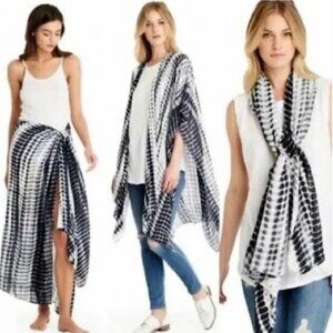 Michael Stars Alligator Tie Dye Ruana Scarf Sarong Kimono Black White OS